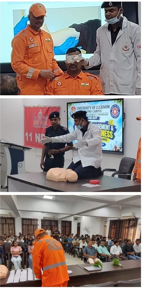 Lucknow University में कार्यक्रम में प्रतिभाग करते NDRF जवान 
